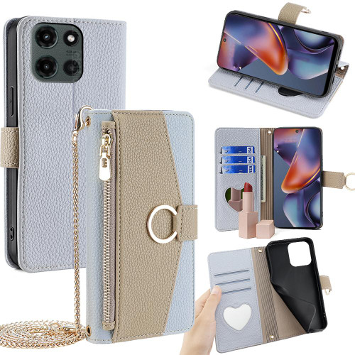 Moto G 2025 Crossbody Litchi Texture Leather Phone Case - Blue